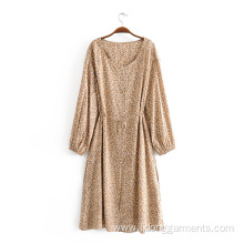 Women's Causal Rayon Leopard Long Sleeve Dress